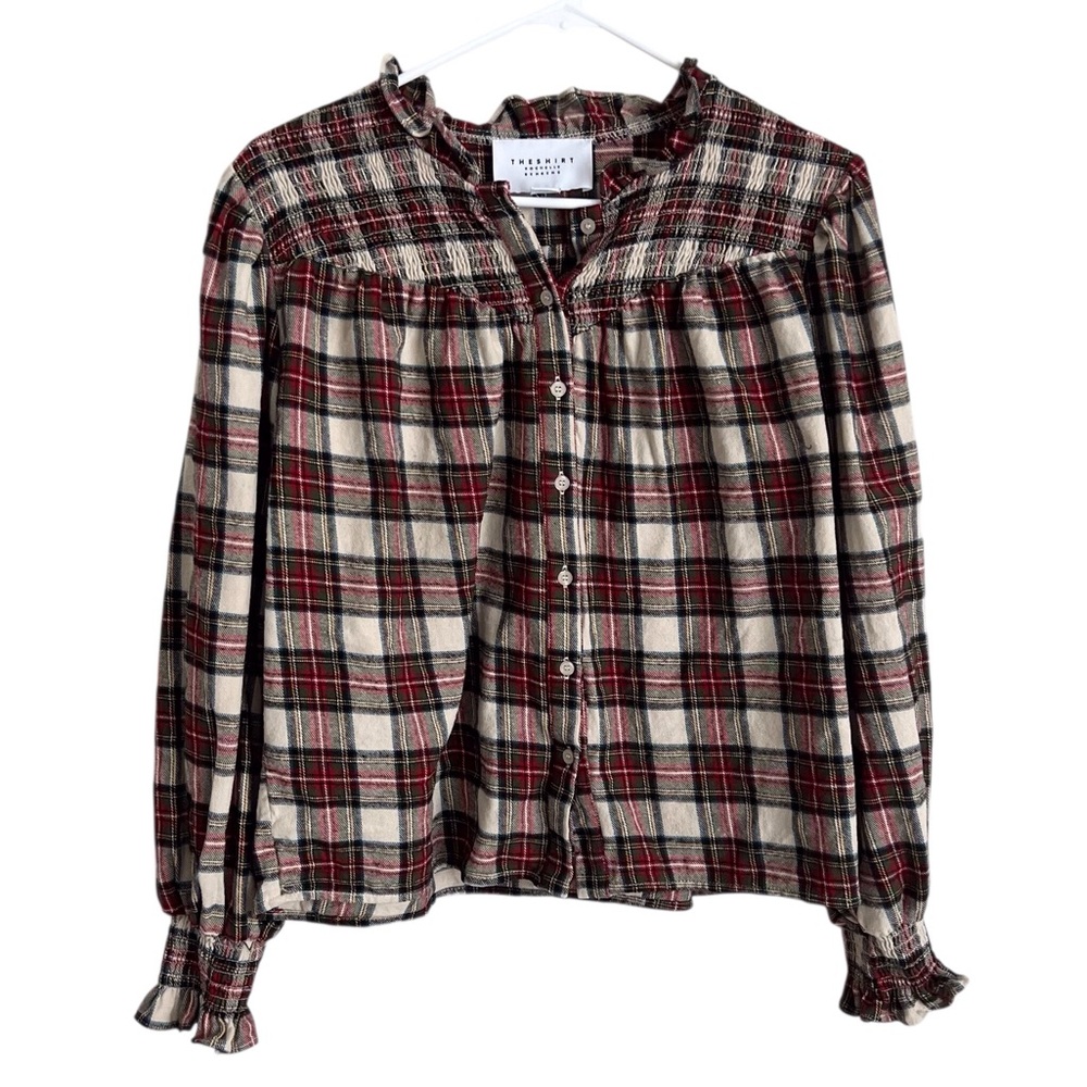 The Shirt Rochelle Beherns Red Plaid Button Down Smock Ruffle Preppy Classic XL
